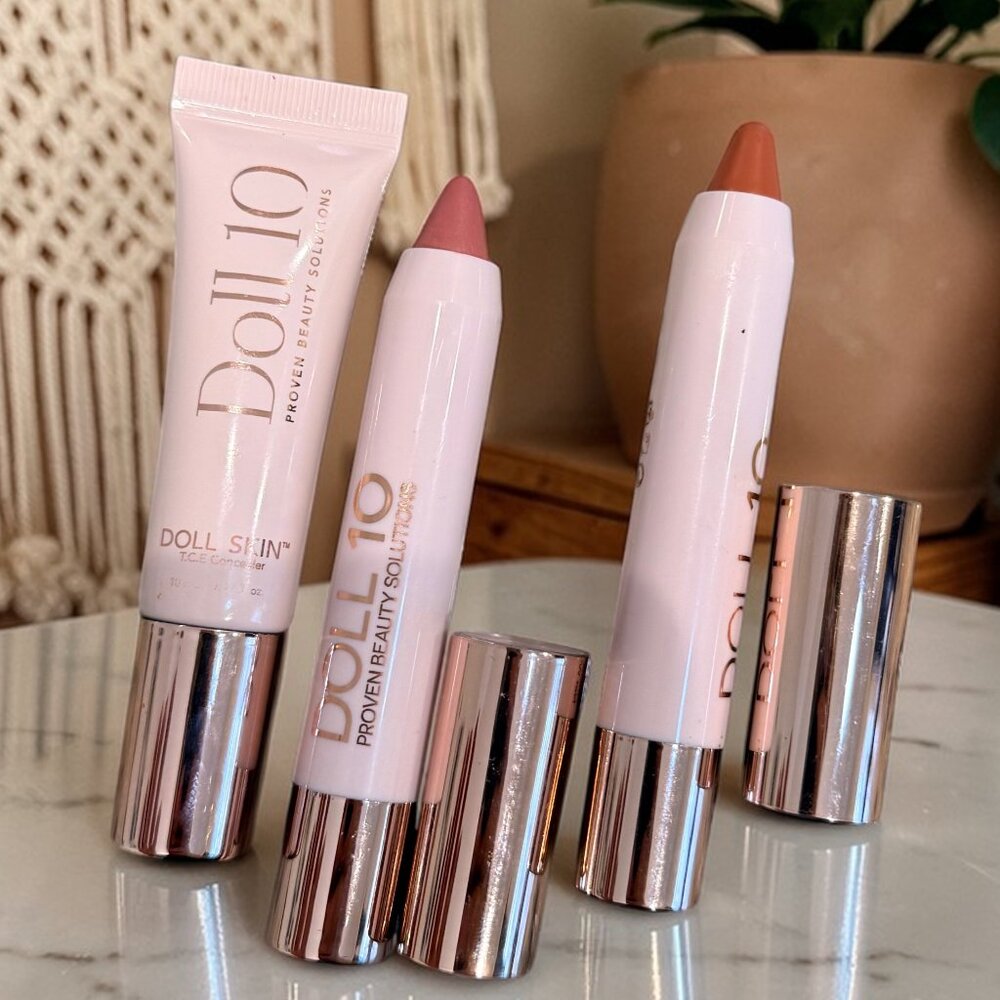 Doll 10 Lip Crayon and Concealer Bundle Tan Shade Stay Strong & Self Love Shades